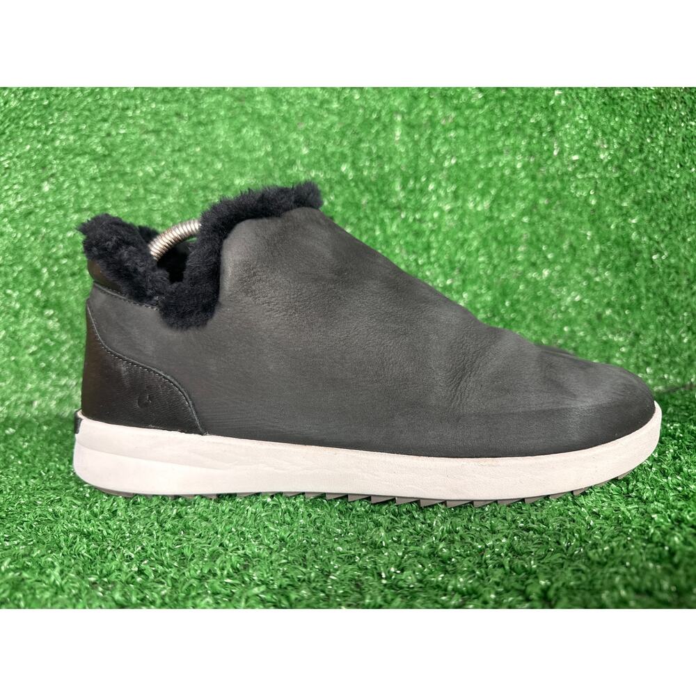 Olukai Malua Hulu Sneaker Bootie Womens Black Leather Shearling Slip-On Size 9.5